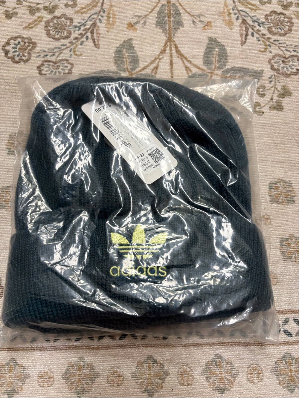 adidas youth Blue Knit Beanie with Yellow Trefoil Embroidered Logo